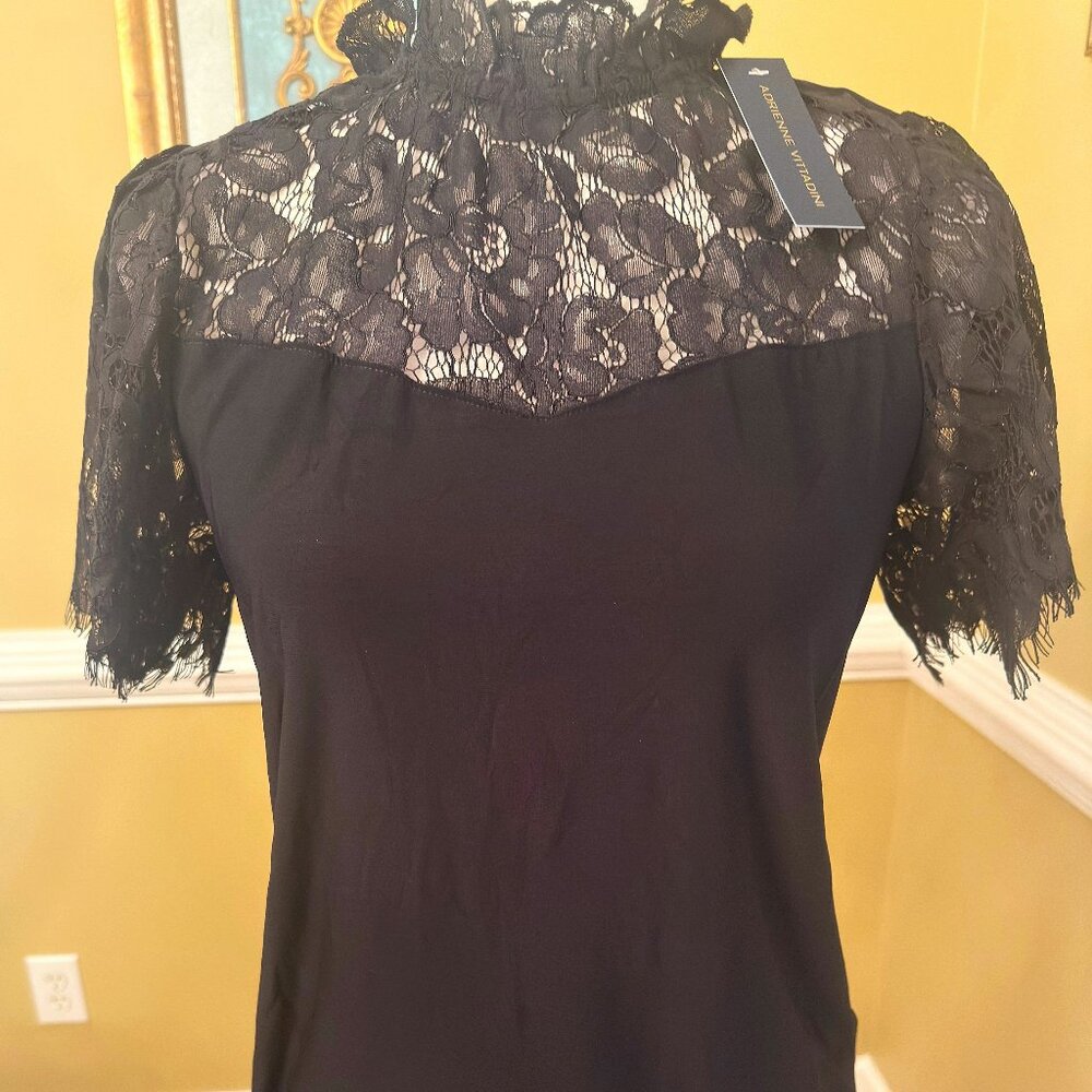 Adrienne Vittadini  Black Lace Short Sleeve Top
